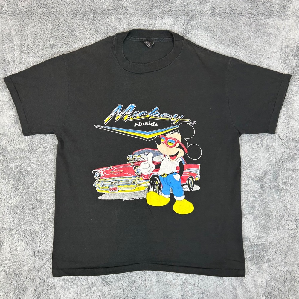 Vintage Sherry's Best Mickey Mouse Florida Hot Rod Black Graphic T-Shirt XL